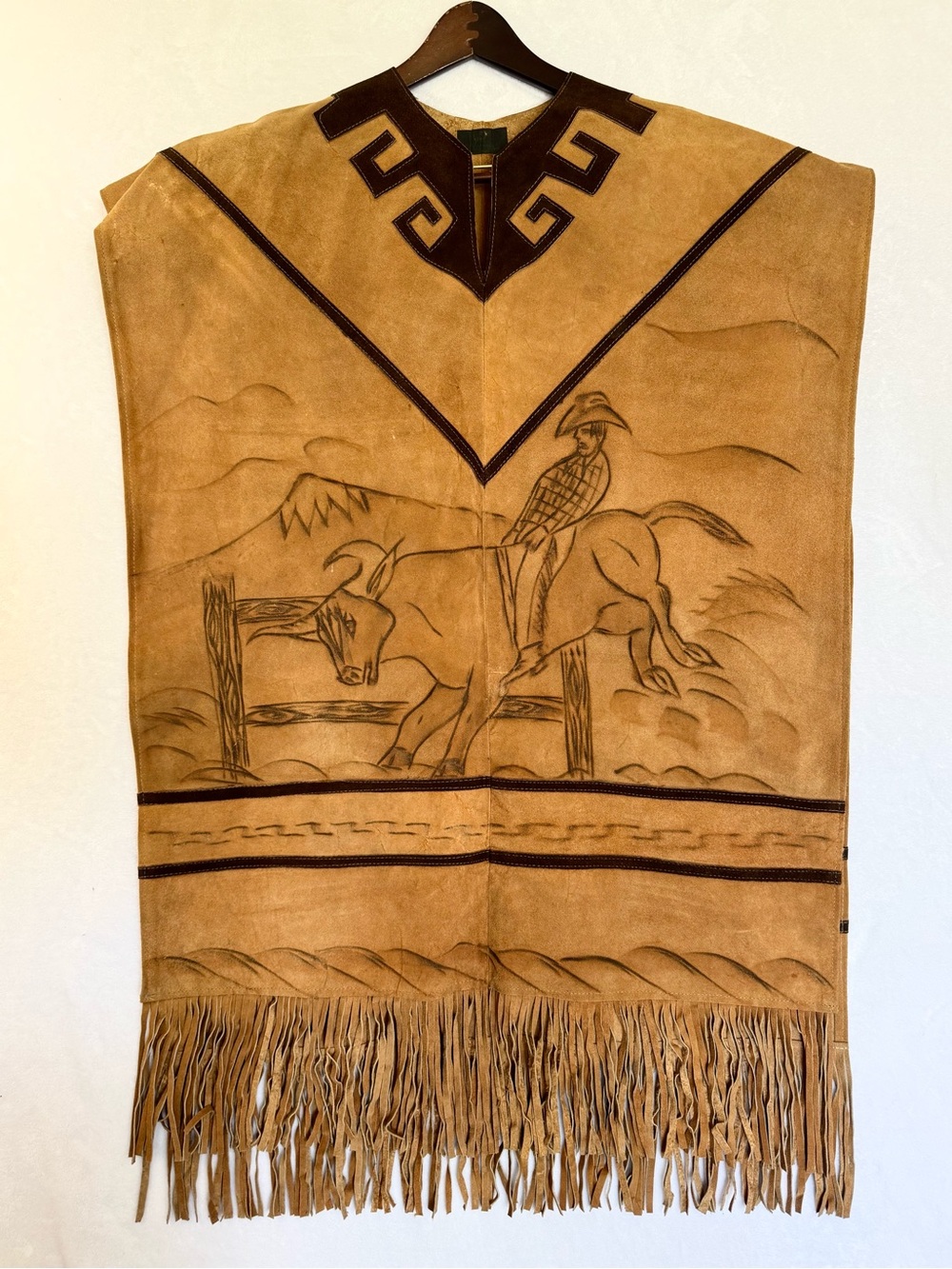 Vintage Armando’s Suede Leather Fringe Poncho Rodeo Western XL